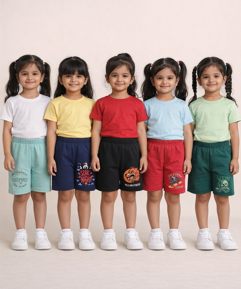 Girl Kid Cotton Printed Shorts | Random Cartoon Printed | Age 1 to 6 Years (Pack of 5 Pieces)