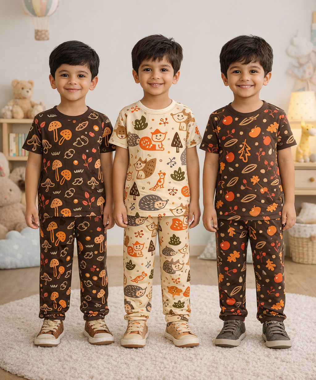 Boys Cotton Cartoon Printed Kids Co-ord Set Combo | Age 0 to 5 Years | T-shirt & Track pant (Combo Set Pack of 3)