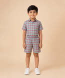 Polyester Checked Shirt and Shorts Set for Boy Kids Casual Wear Half Sleeve Co-Ord Set with Elastic Waist Shorts | Age 6 to 7 Years