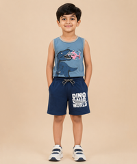 Boys Dinosaur Graphic Print | Sleeveless T-Shirt & Shorts Co-ord Set | Age 4 to 11 Years (Pack Of 1 Set)