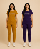 Women Textured Polyester Co-ord Set | Half Sleeve Top & Pants | Pack of 2 Set Combo