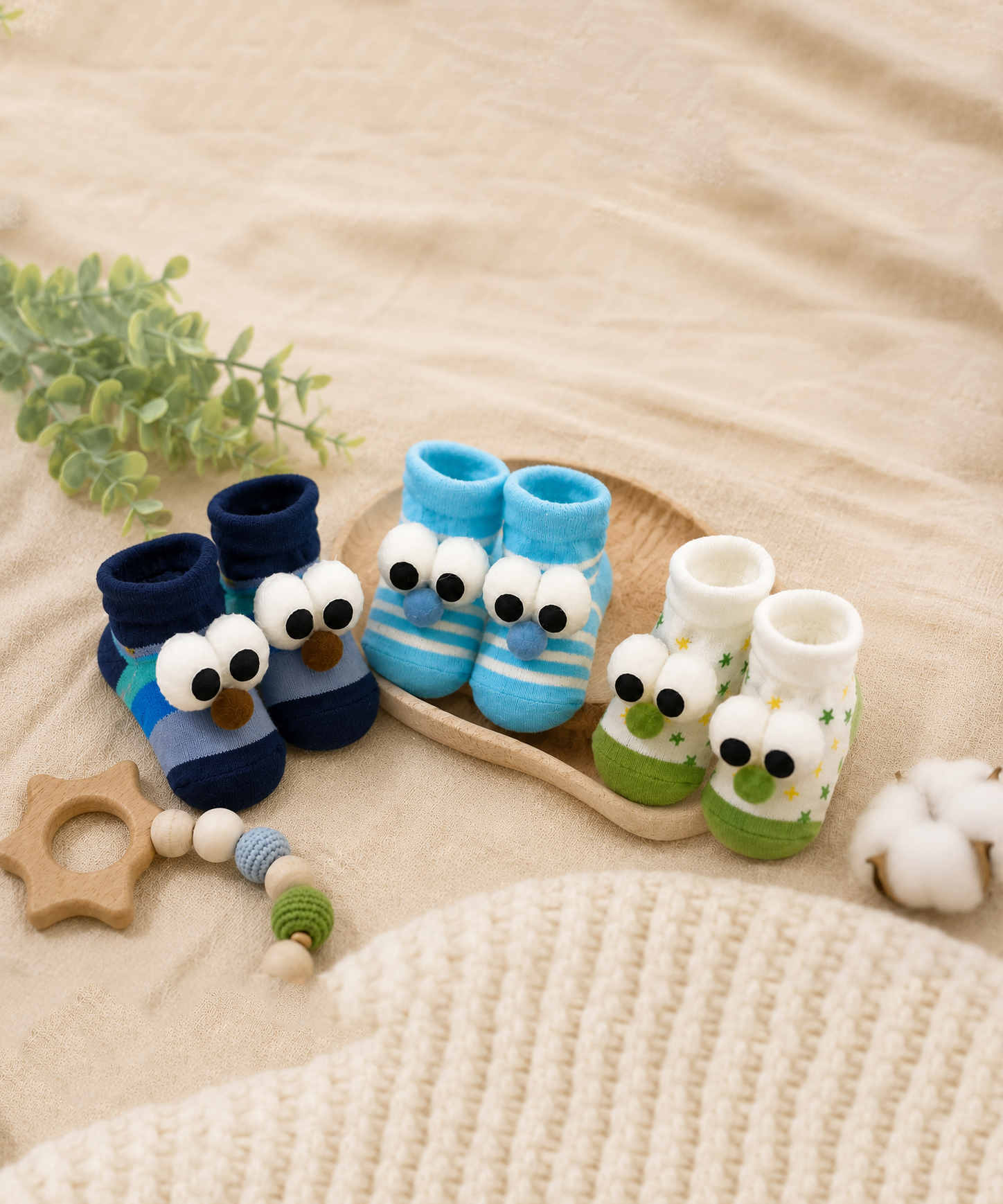 Soft Cotton Baby Booties | 0 to 12 Months | Pack of 3 Pairs Set