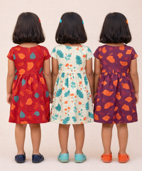 Girl Kids Frock 100% Cotton Floral Printed Gown Dress/Frock Dress | Age 1 to 8 Years (Pack of 3 Pieces)