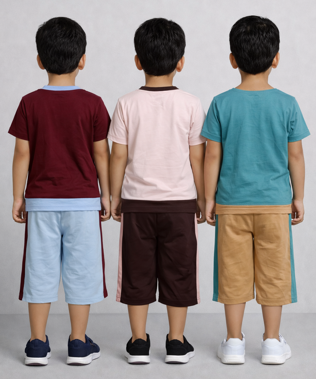 Boy Kid Co-ord Set | Half sleeve T-shirt and 3/4 pant for Boy Kids | Sizes Age 4 to 7 Years (Pack of 3 Set) - 927