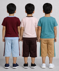 Boy Kid Co-ord Set | Half sleeve T-shirt and 3/4 pant for Boy Kids | Sizes Age 4 to 7 Years (Pack of 3 Set) - 927