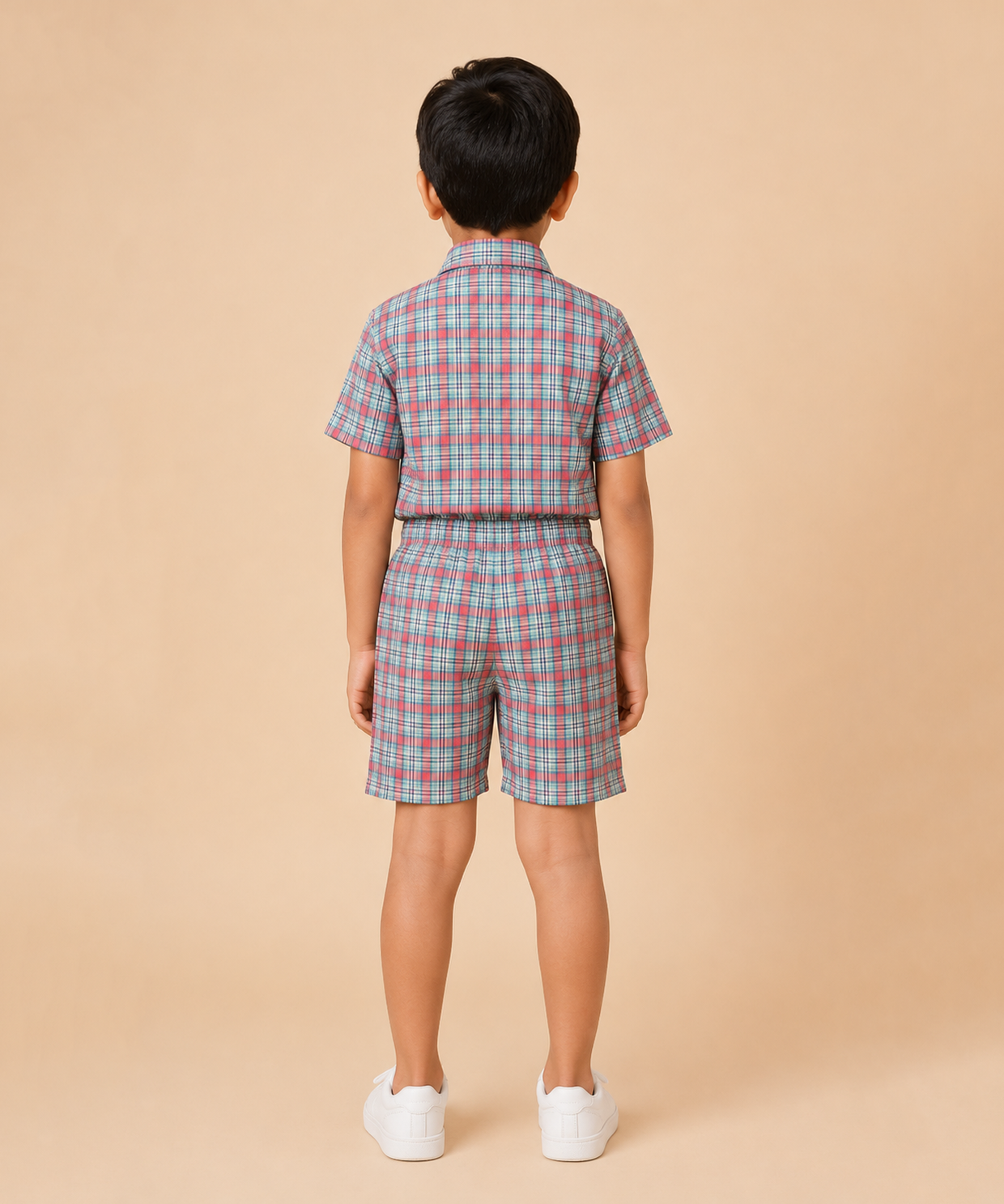 Polyester Checked Shirt and Shorts Set for Boy Kids Casual Wear Half Sleeve Co-Ord Set with Elastic Waist Shorts | Age 6 to 7 Years