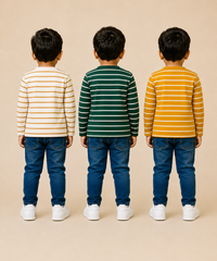 Kids Boys Cotton Stripes Full Sleeve T-shirt | Age 0-3 Years (Pack of 3)