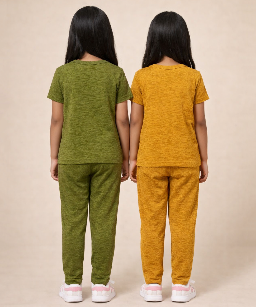 Girls Textured Polyester Co-ord Set | Half Sleeve Top & Pants | Pack of 2 Pieces