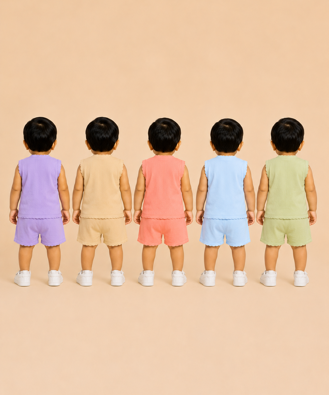 Boy & Girl Babies Poly Cotton Sleeveless Printed Top & Shorts Co-ord Set | 0-6 Months (Pack of 5) - Style 3