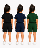 Kids Typography Print T-Shirt & Shorts Co-Ord Set for Girls | Age 6 Months-3 Years | Pack Of 3 Set Combo