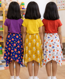 Cotton Fish Midi Floral Printed Skirt | Casual wear for Girl Kids Age 2 To 9 Years (Pack of 3)