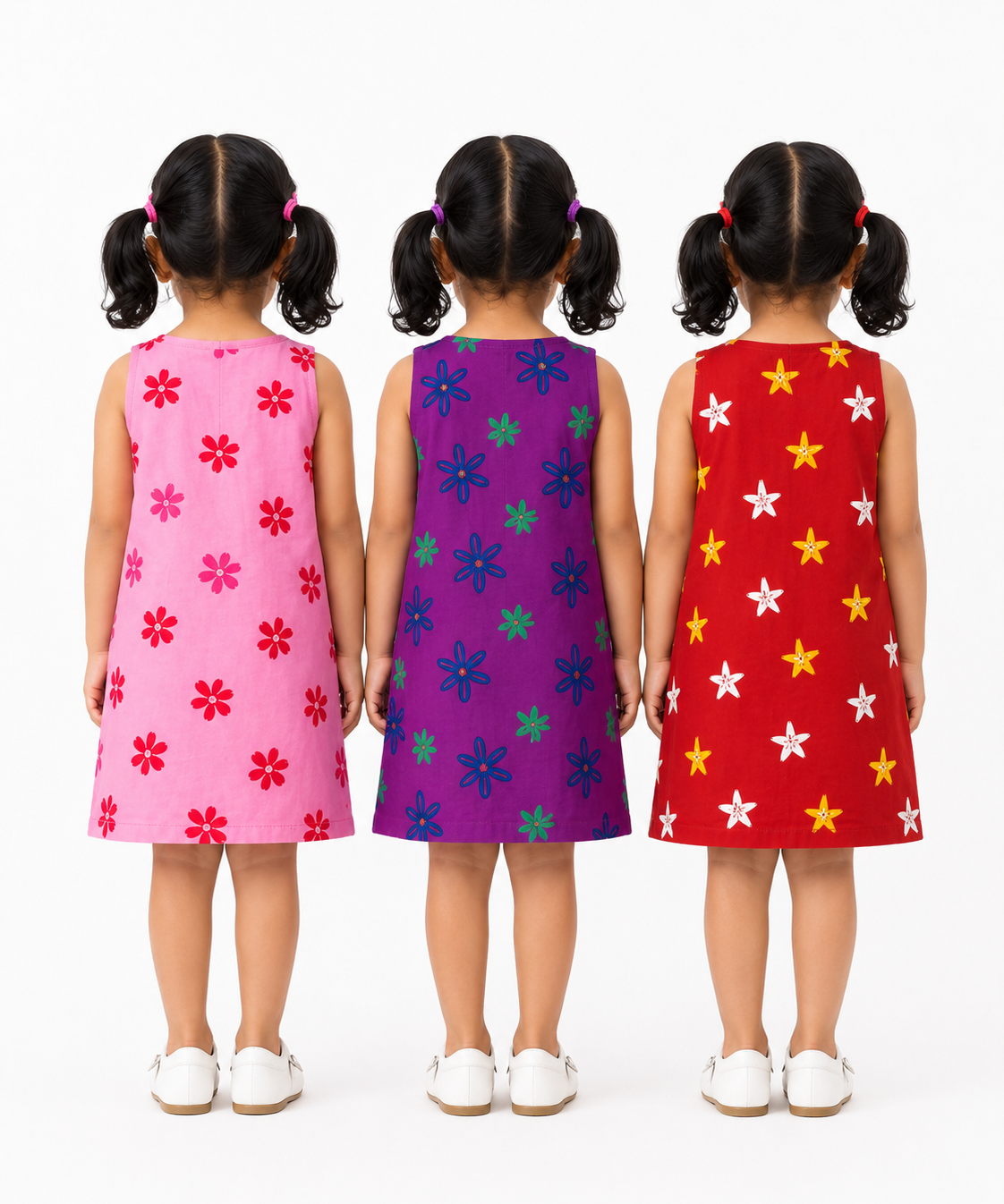 Girls 100% Cotton Printed 0 To 4 Years Gown Dress/Frock Dress (Pack of 3)