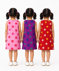 Girls 100% Cotton Printed 0 To 4 Years Gown Dress/Frock Dress (Pack of 3)