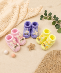 Soft Cotton Baby Booties | 0 to 12 Months | Pack of 3 Pairs Set