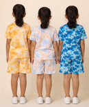Kids Girls Tie-Dye Cloud Print Cotton T-Shirt & Shorts Co-ord Set | Pack of 3 Pieces | Age 1–4 Years