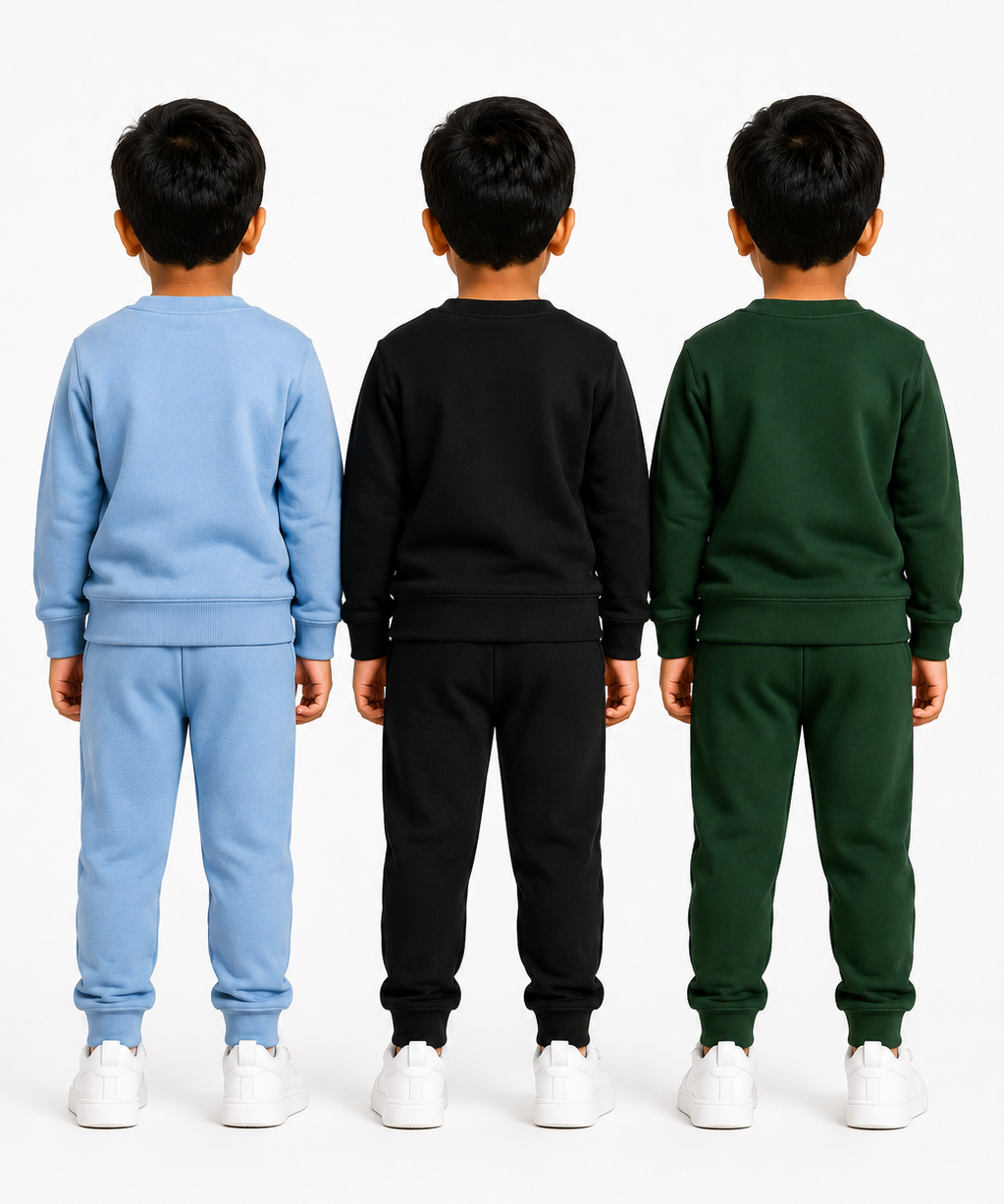 Boys Full Sleeve Cotton Winter Co-Ord Set | Typography Chest Printed Sweatshirt & Jogger Track Pant | Age 1 to 4 Years (Pack of 3 Sets)