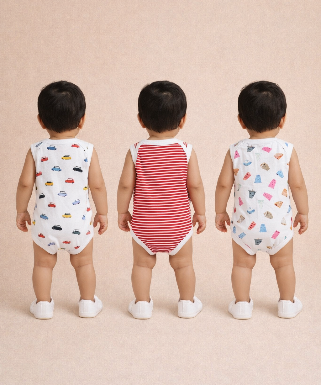 Boy & Girl Baby Sleeveless Bodysuit | 100% Pure Cotton | Age 0-12 Months (Pack of 3 Combo)