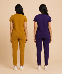 Women Textured Polyester Co-ord Set | Half Sleeve Top & Pants | Pack of 2 Set Combo