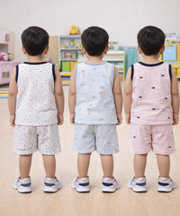Boys Cotton Cartoon Printed Kids Sleeveless Set Combo | Age 0 to 3 Years | T-shirt & Shorts (Combo Set Pack of 3)