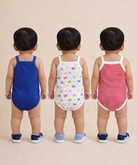 Boy & Girl Baby Tank Bodysuit | 100% Pure Cotton | Age 0-12 Months (Pack of 3 Combo)