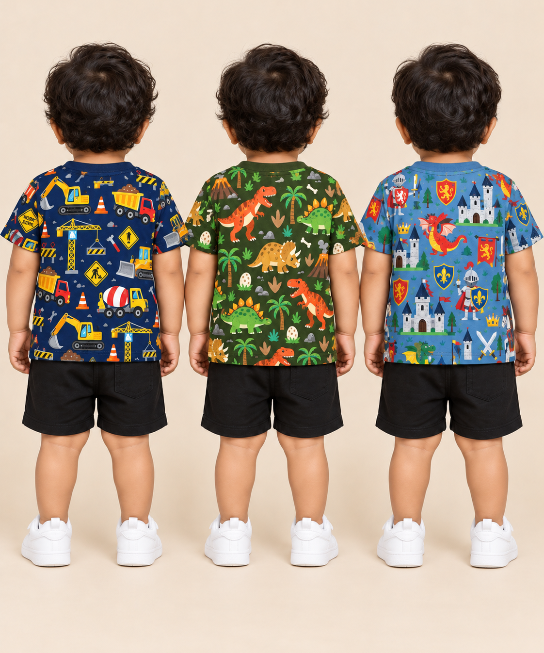 Baby Boys All Over Printed Cotton T-Shirt Multi Colour | Age 0 to 36 Months (Pack of 3 Pieces)