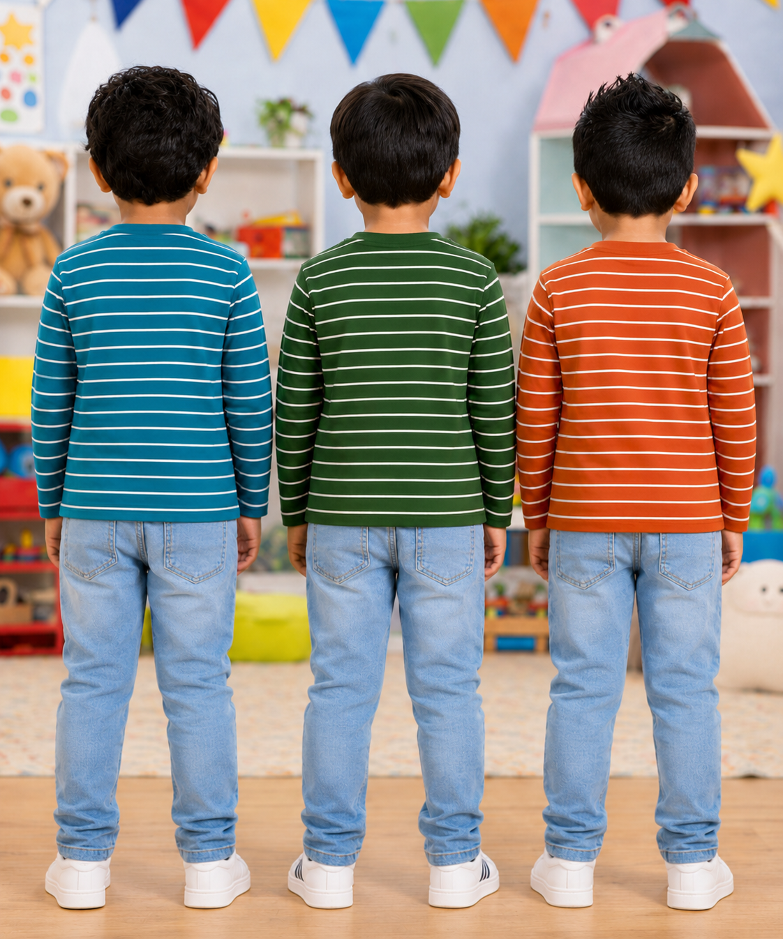 Kids Stripes Full Sleeve Cotton Tshirt | Age 0 to 3 Years (Pack of 3 Pieces)