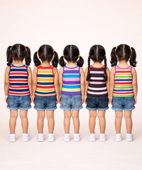 Cotton Stripes Kids Girls Sleeveless T-shirt (Pack of 5)