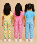 Pure Cotton Girls Printed Track Pant for Casual Night wear for Kids | Age 0 To 8 Years (Pack of 3)
