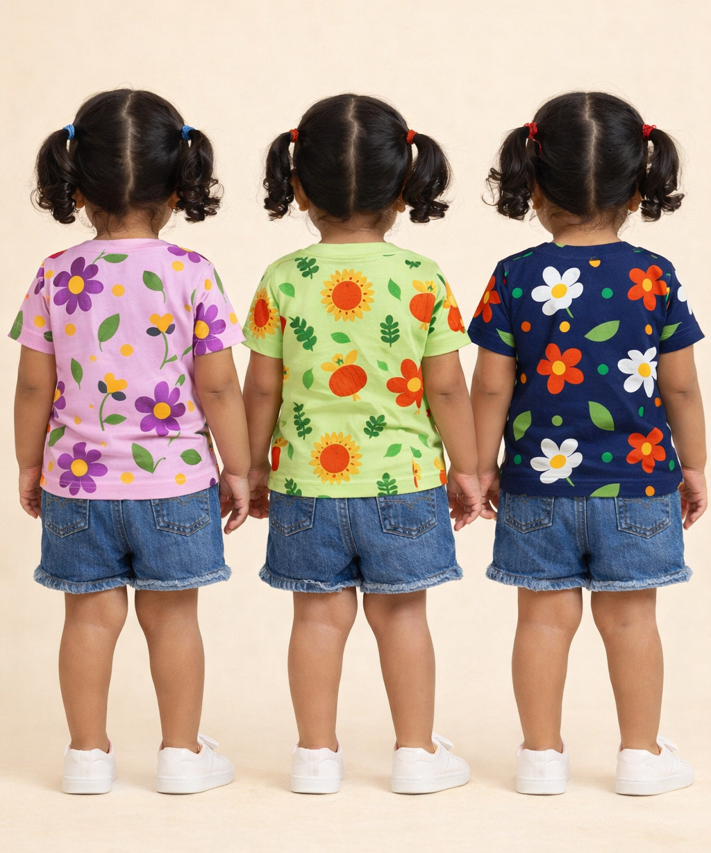 Kids Girls Cotton Printed T-shirt | 0 to 3 Years (Pack Of 3 Pieces)