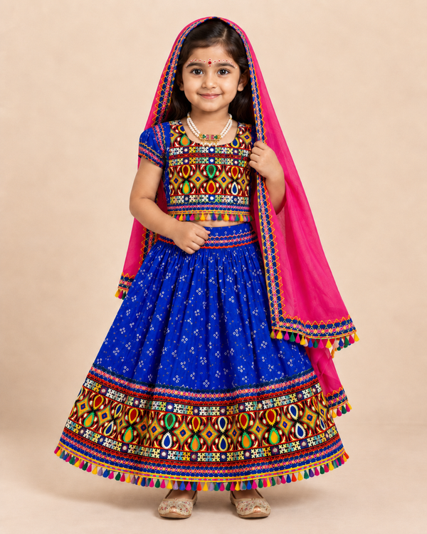 Girls Traditional Radha Style Lehenga Choli with Dupatta | Age 3 to 8 Years