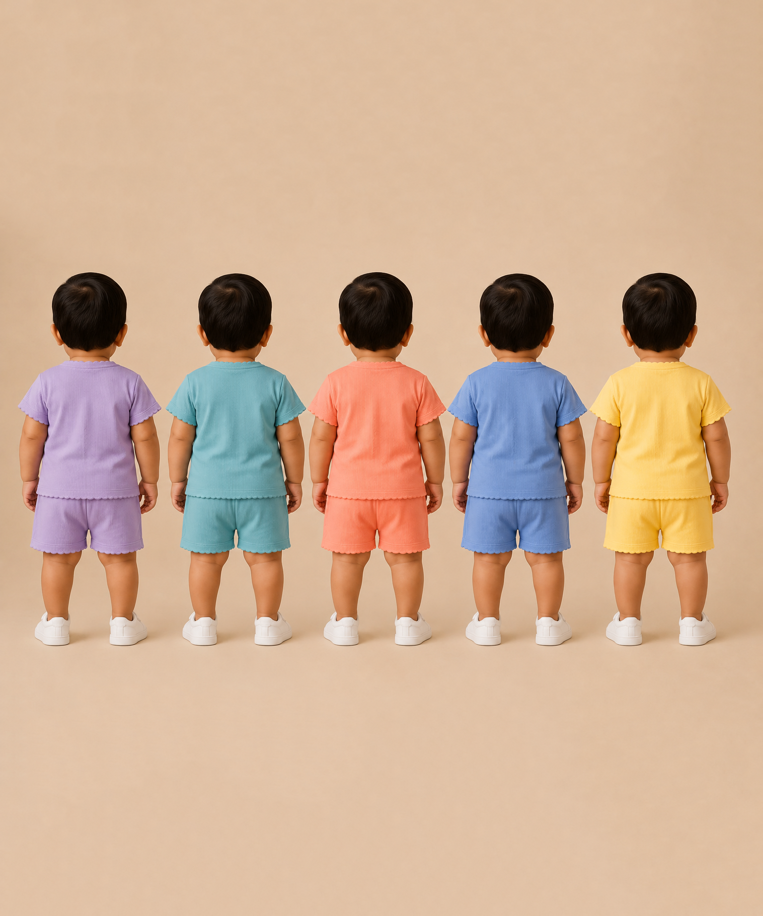 Boy & Girl Babies Poly Cotton Half Sleeve Printed Top & Shorts Co-ord Set | 0-6 Months (Pack of 5) - Style 4