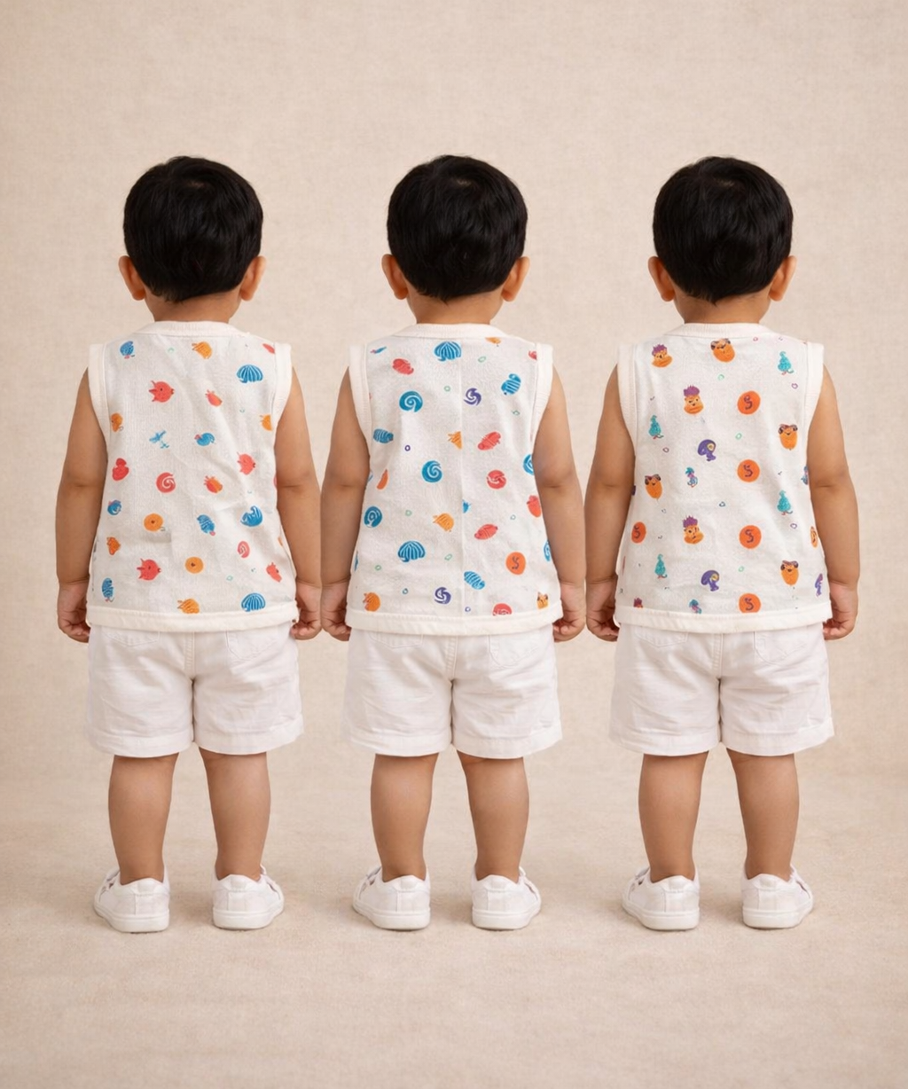 Baby Boys Sleeveless Muslin Cotton Printed Vest | 3–6 Months (Pack of 3)