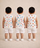 Baby Boys Sleeveless Muslin Cotton Printed Jebla Vest | 3–6 Months (Pack of 3)