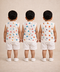 Baby Boys Sleeveless Muslin Cotton Printed Jebla Vest | 3–6 Months (Pack of 3)