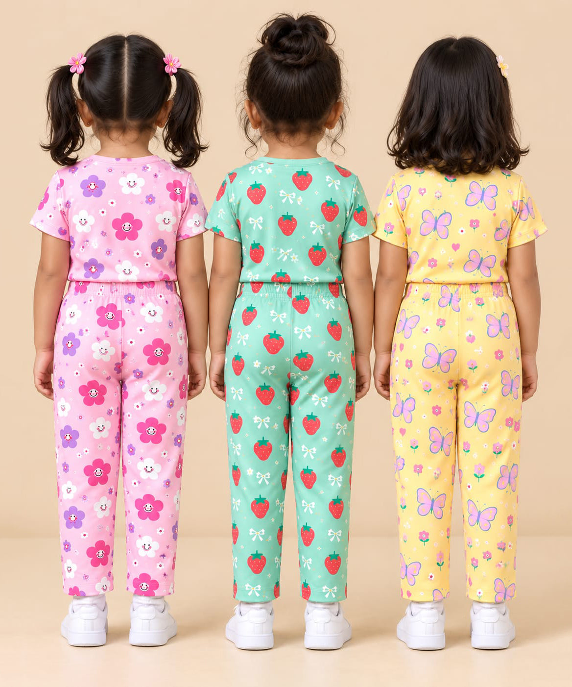 Girl Kids All Over Printed Tshirt and pant Co-ord Set | Age 6 Months to 4 Years (Pack of 3 Sets)