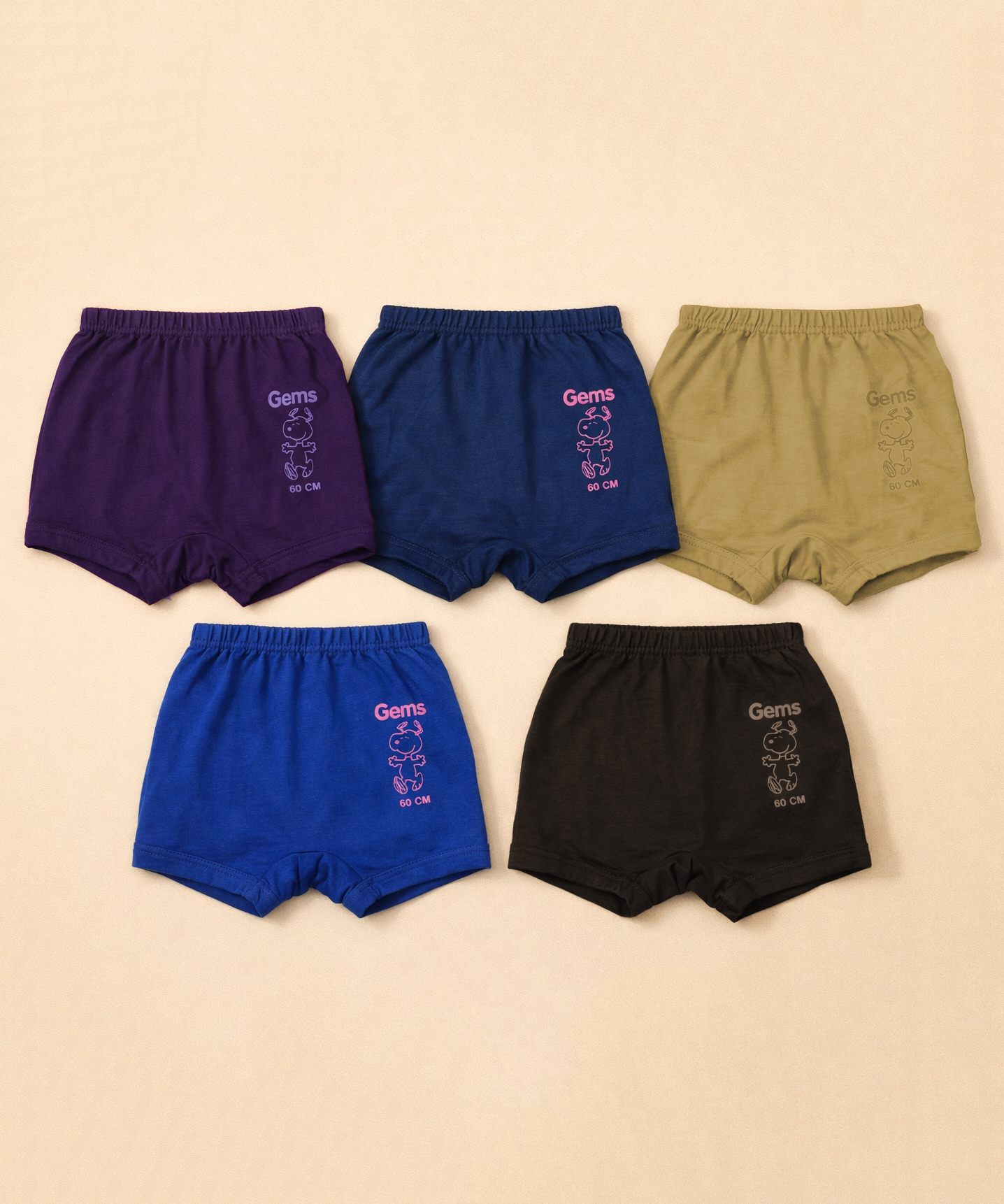 Boy Kids Gems Plain Underwear Brief 100% Pure Cotton | (Pack of 5)