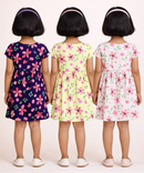 Girl Kids Frock 100% Cotton Floral Printed Gown Dress/Frock Dress | Age 1 to 8 Years (Pack of 3 Pieces)