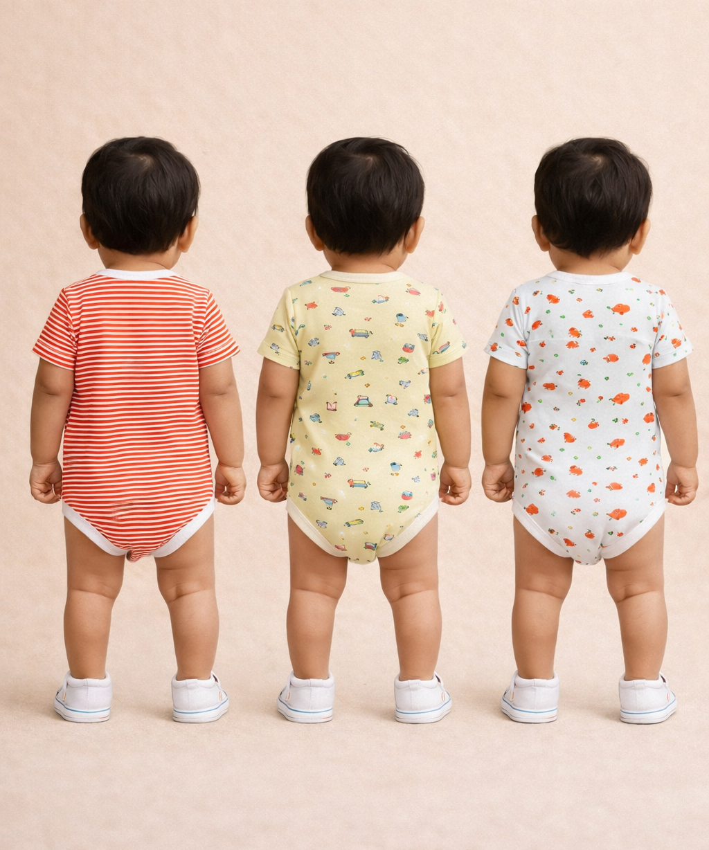 Boy & Girl Baby Half Sleeve Bodysuit | 100% Pure Cotton | Age 0-12 Months (Pack of 3 Combo)
