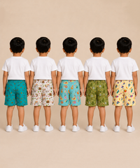 Boys Kids Pure Cotton Printed Shorts with Elastic | Age 4 to 5 Years (Pack of 5 Pieces)
