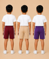 Kids Double Side Stripe Sports Shorts | Cotton Casual Shorts for Boys | Age 6-9 Years | Pack Of 3 Pieces Combo
