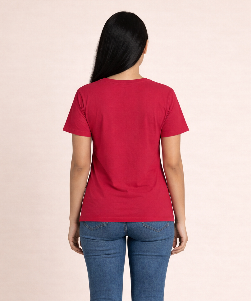 Premium Woman Half Sleeve T-Shirt / Round Neck Printed T-Shirt / Rose Color