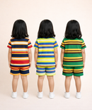 Girls Cotton Stripes Kids Co-ord Set Combo / Age 1-4 Years | T-shirt & Shorts (Combo Set Pack of 3)
