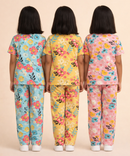 Girl Kids All Over Printed Co-ord Set | Tshirt and Pant | Age 2 to 10 Years (Pack of 3 Sets)