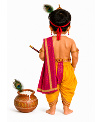 Little Krishna Fancy Dress Costume for Boys & Girls | 0 to 10 Years | Traditional Janmashtami Krishna Outfit with Crown, Flute & Accessories