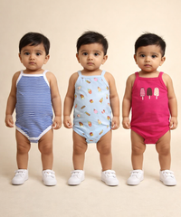 Boy & Girl Baby Tank Bodysuit | 100% Pure Cotton | Age 0-12 Months (Pack of 3 Combo)