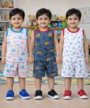 Boys Cotton Cartoon Printed Kids Sleeveless Set Combo | Age 0 to 3 Years | T-shirt & Shorts (Combo Set Pack of 3)