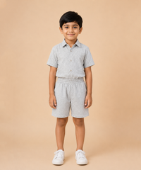 Polyester Printed Shirt and Shorts Set for Boy Kids Casual Wear Half Sleeve Co-Ord Set with Elastic Waist Shorts | Age 6 to 7 Years