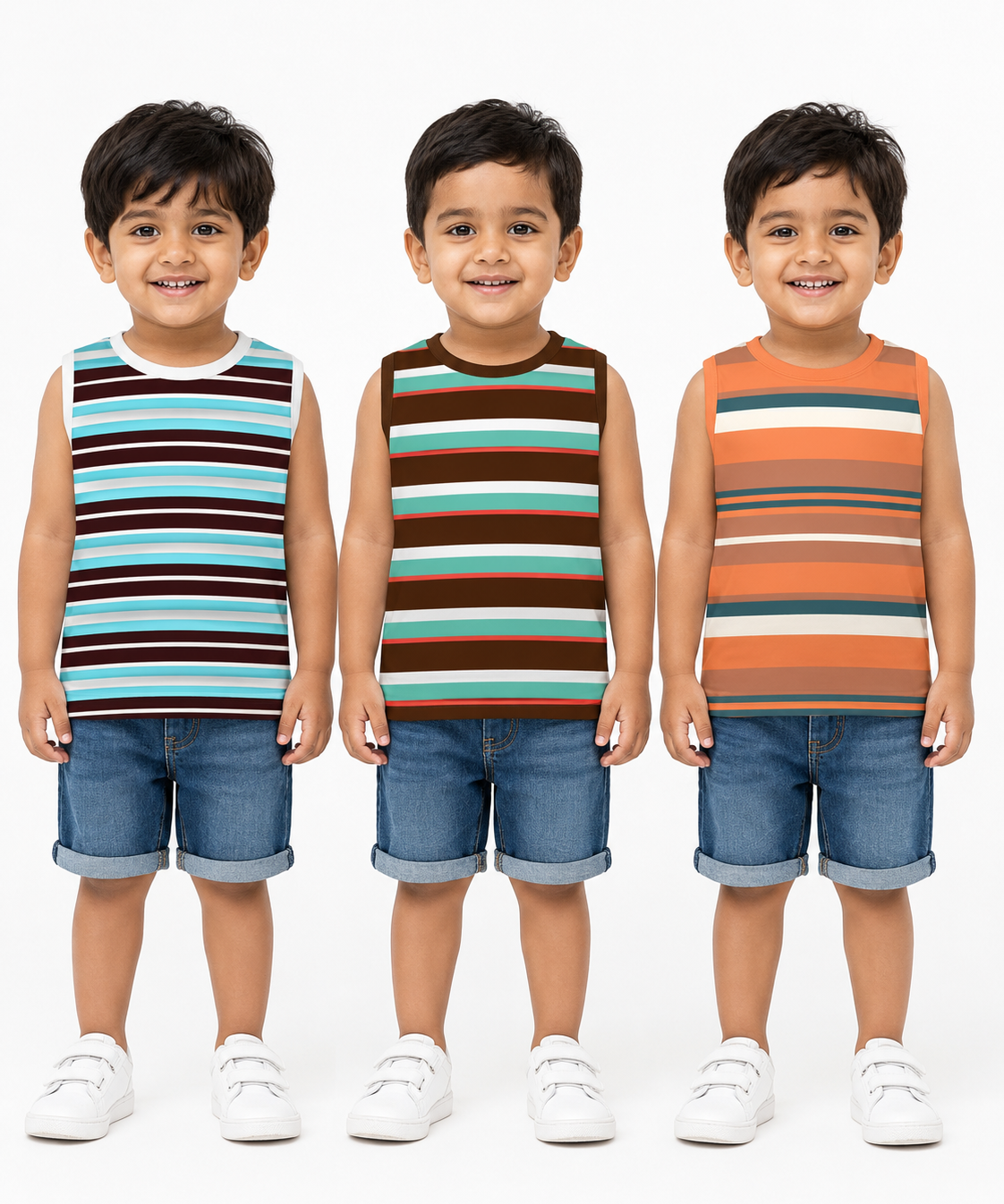 Cotton Stripes Kids Sleeveless Tshirt (Pack of 3)