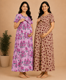 Maternity Feeding Maxi Dress | Nursing Friendly Nighty Style (Pack of 2 Pieces)