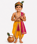 Little Krishna Fancy Dress Costume for Boys & Girls | 0 to 10 Years | Traditional Janmashtami Krishna Outfit with Crown, Flute & Accessories
